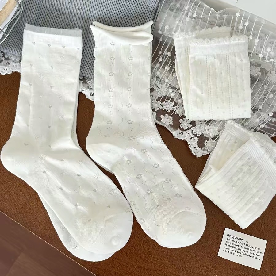 夏季月子袜透气堆堆袜网红袜花边无骨月子袜厂家批发木耳边女袜