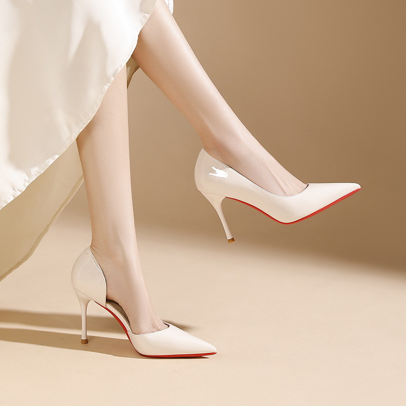 Giày cao gót nữ mũi nhọn da bóng, gót 9 cm — Màu nude-9cm