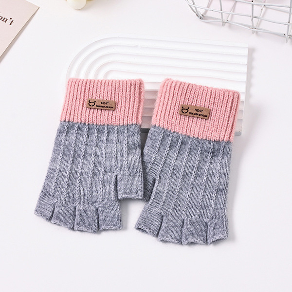 Autumn and Winter Half-Finger Gloves for Women and Students, Fleece-Lined and Thickened, Suitable for Cycling, Writing, Cold Protection, Warm Woolen Gloves, Touch Screen Compatible