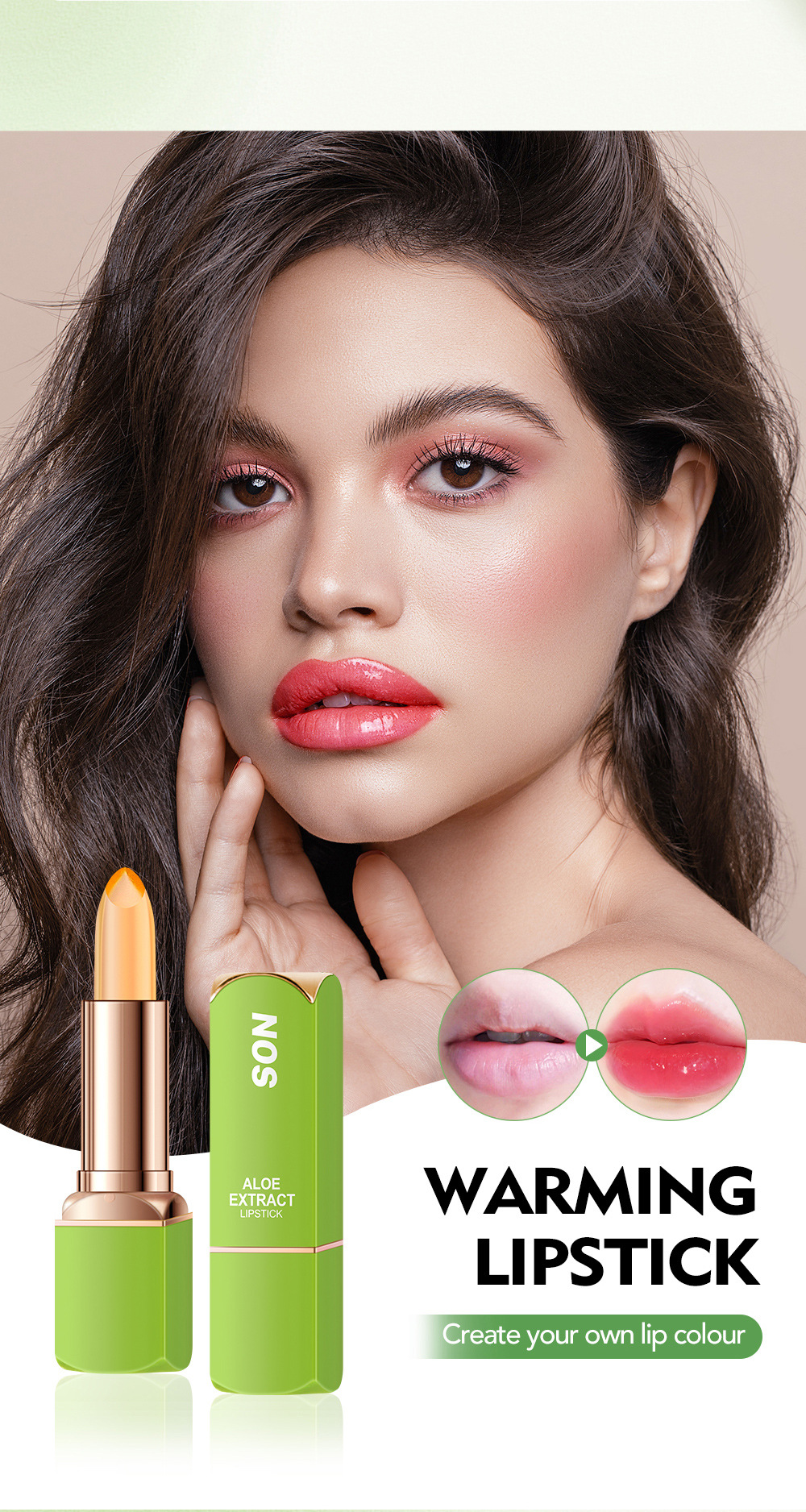 warm lipstick Cross-border NOS Aloe Vera temperature-changing Lipstick Lipstick does not stick to the cup and provides long-lasting moisturizing and nourishing lip lines Item Picture