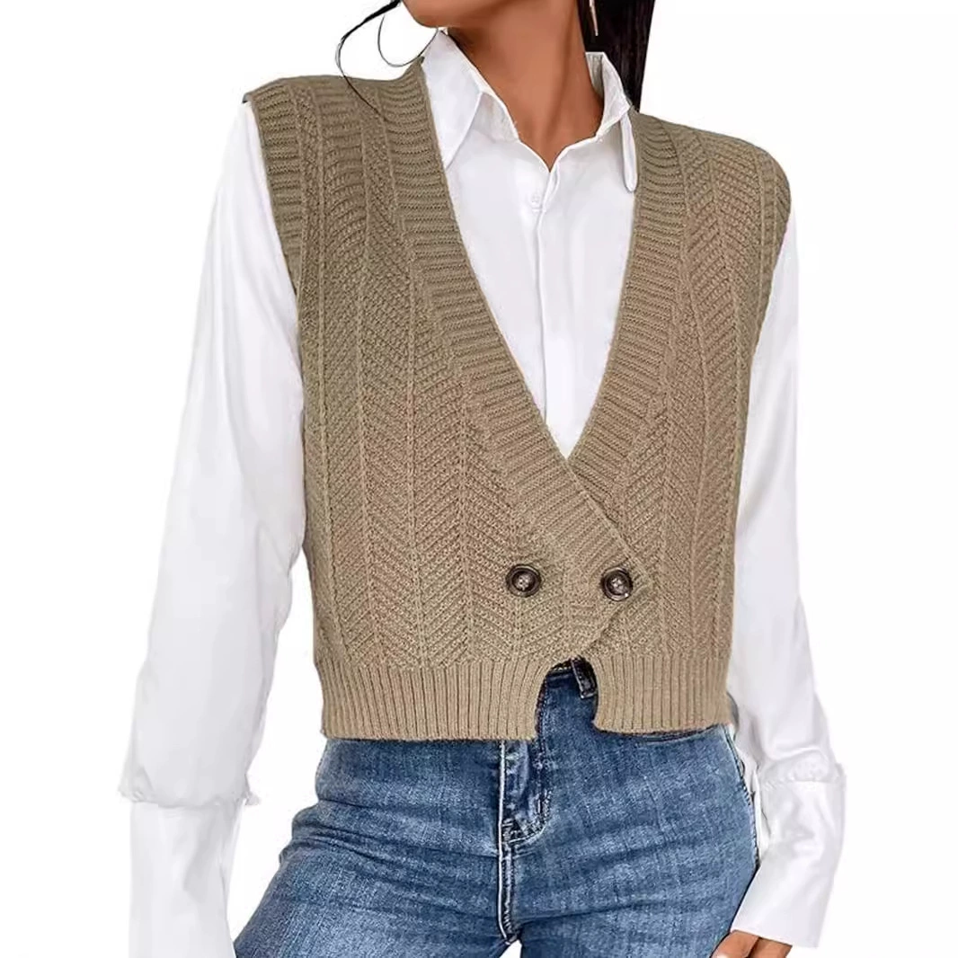 Внешняя торговля Трансграничная Европа и США Amazon производитель свитер женский короткий жилет кардиган с воротником жилет весной и летом