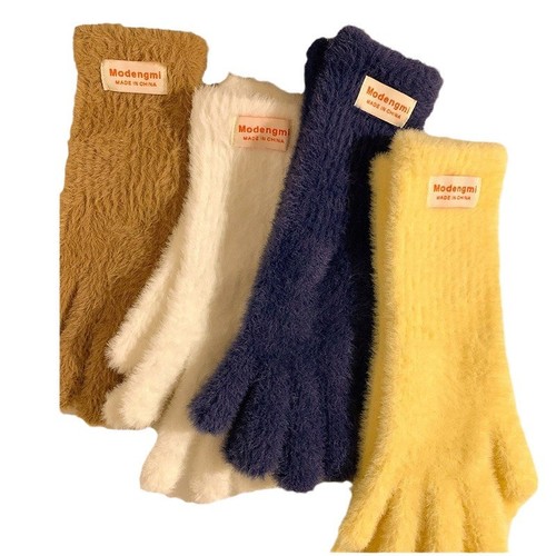 Soft and fluffy fingerless gloves for women, winter INSParadise versatile long-length thick warm student cycling finger-exposed touch screen