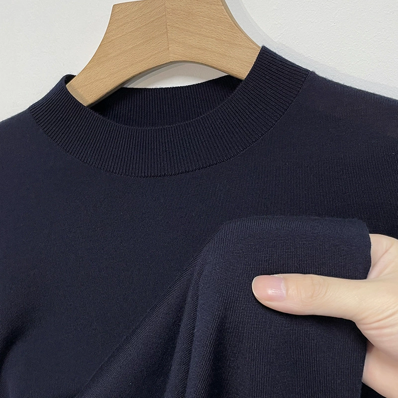 Woolen autumn T-shirt, men's fashionable long-sleeve, sweater, high collar