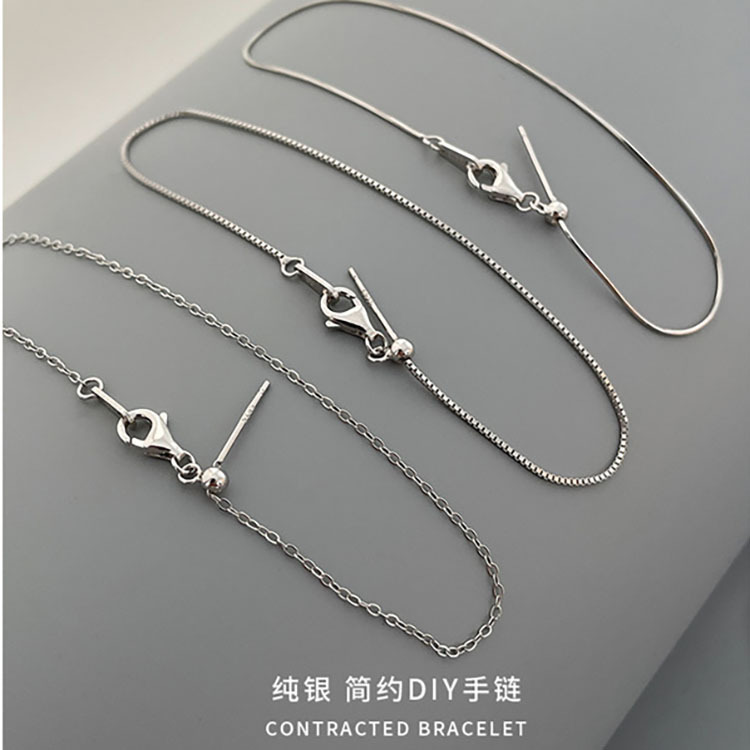 S925 Sterling Silver Plain Chain Bracelet Universal Chain Pin Bead Chain Adjustable Naked Chain Simple High-Level Bracelet