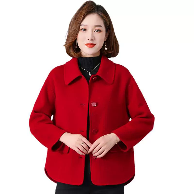 Новое маленькое двустороннее шерстяное пальто в Корейском стиле, Женская Короткая свободная модная шерстяная Верхняя одежда с лацканами для мам