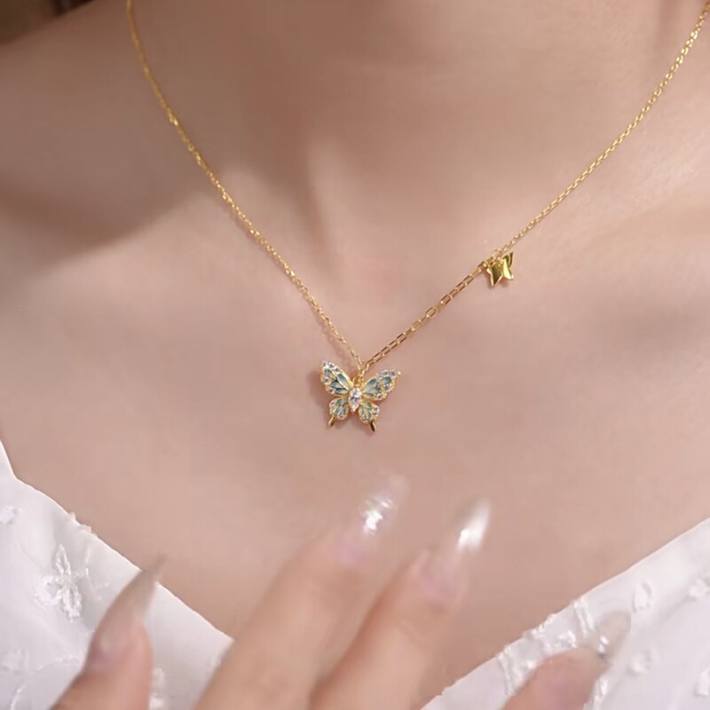 夜光斑斓蝴蝶项链女小众清新甜美轻奢高级感锁骨链生日礼物送女友|undefined