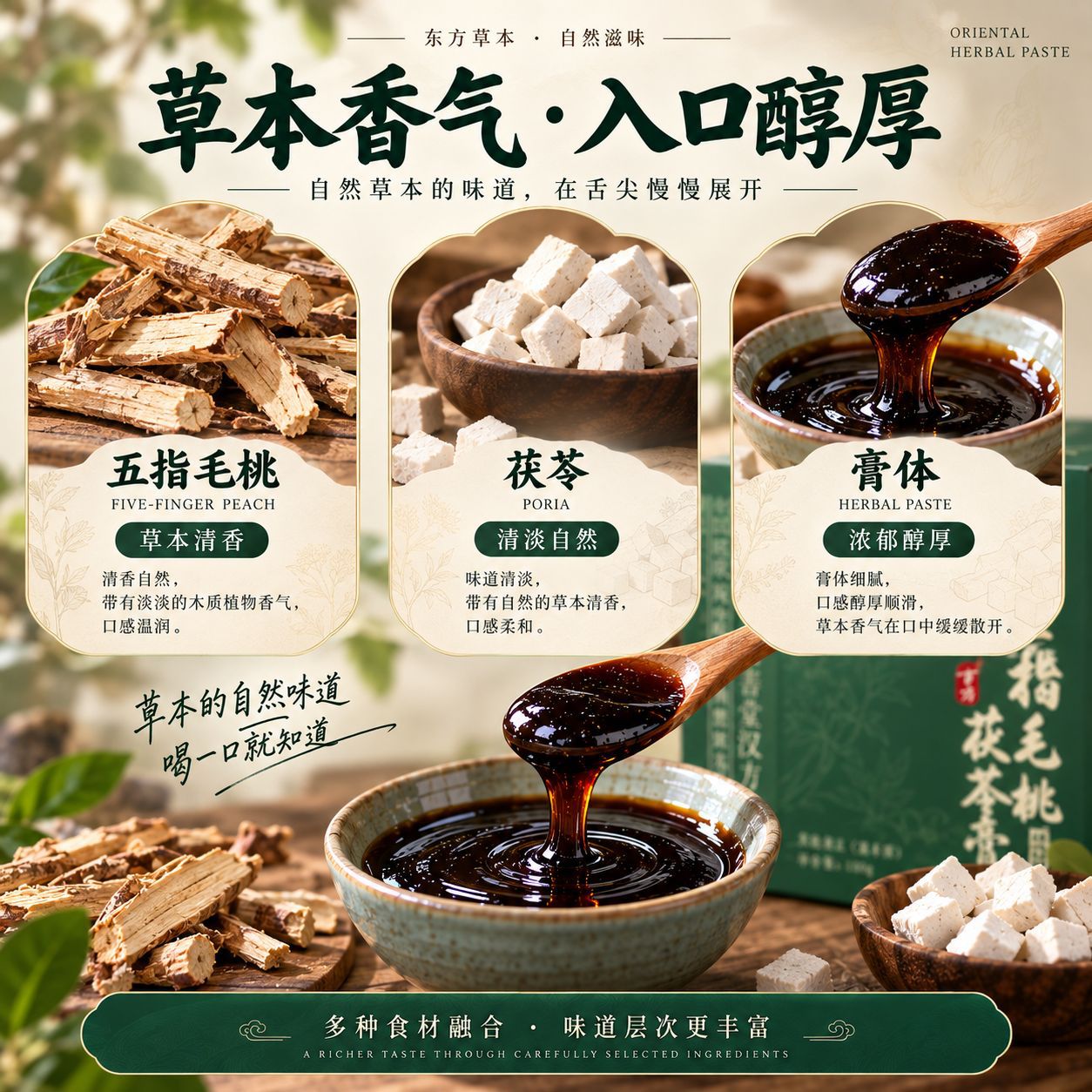 Wu Zhi Mao Tao Fu Ling Herbal Paste (220g) — Traditional Steam-Simmered Herbal Paste with Mulberry, Adzuki Bean & Huo Xiang preparation