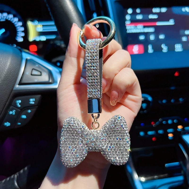Полная алмазная банта брелок милая мода женская сумка подвеска глиняный галстук-бабочка кольцо для ключей маленькая фея