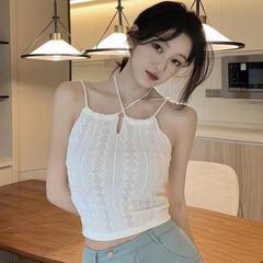 輕熟網紅薄款針織小吊帶內搭鏤空純色漏鎖骨美背性感辣妹高腰抹胸