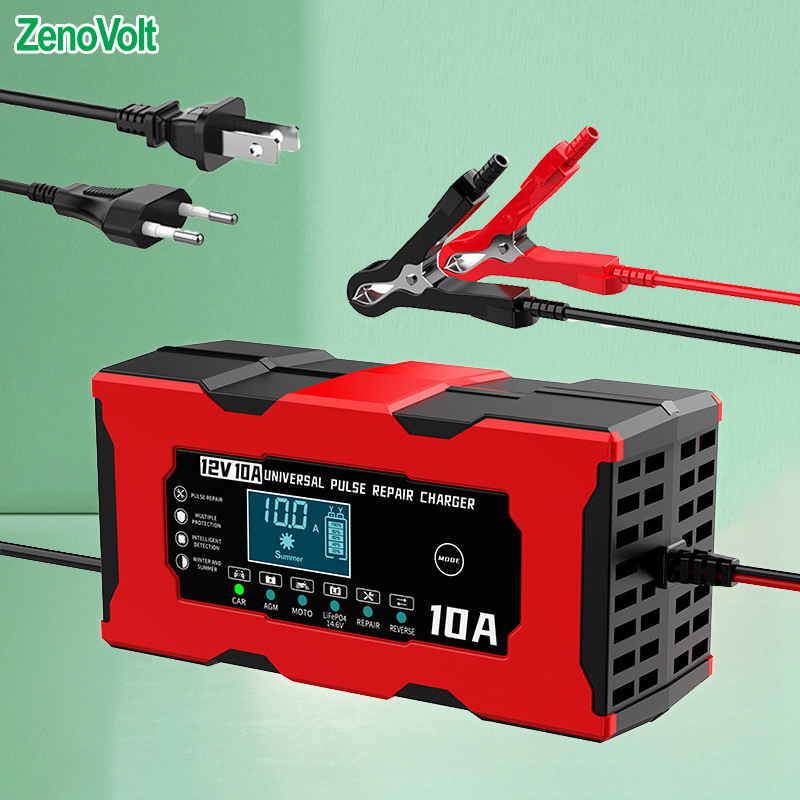 跨境12V10A铅酸电池汽车摩托车电瓶充电器14.6V10A磷酸铁锂充电器