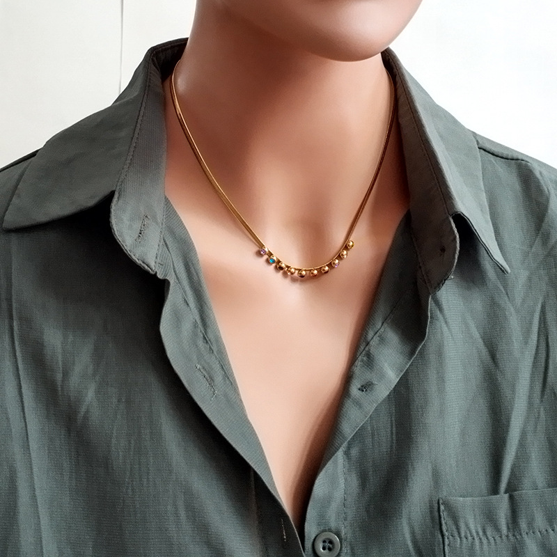 Fashion Colorful Titanium Steel Inlay Zircon Necklace 1 Piece