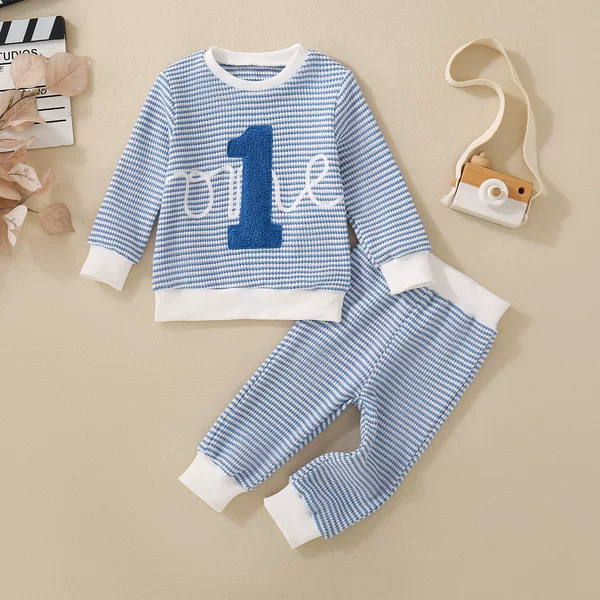 Yt2406Aa Neutral Male and Female Infants 1-Word Towel Embroidered Waffle Stripesd Suit