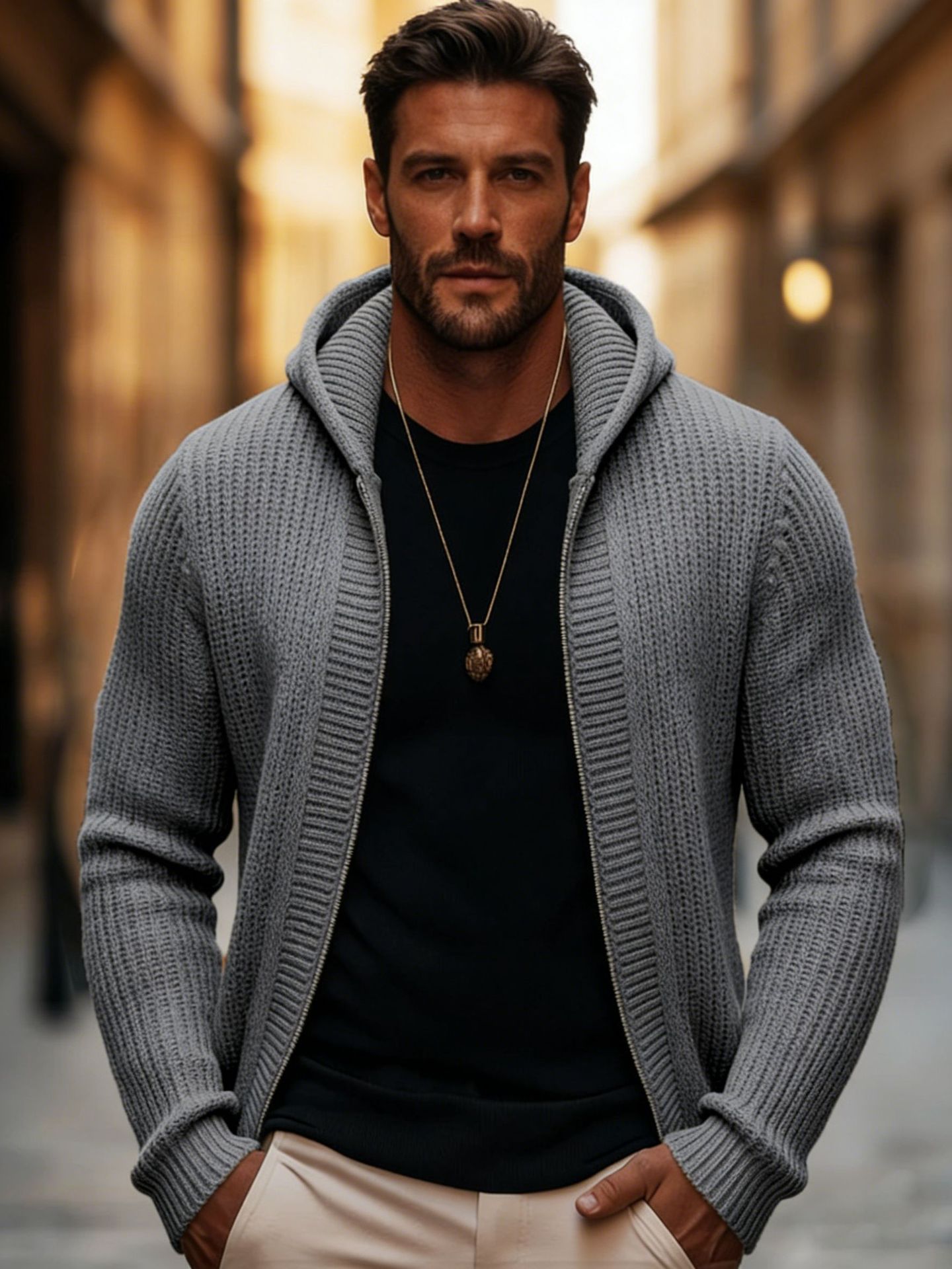 Estación independiente primavera y otoño chaqueta de cremallera de punto para hombres suéter sólido y pesado con capucha suéter de moda para hombres transfronterizos Europa y Estados Unidos image 1