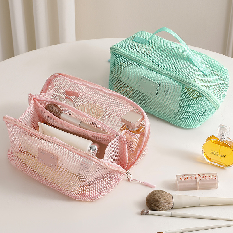 Travel Mesh Toiletry Bag Organiser With Partitioned Storage_voghion.com