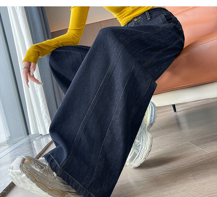 Quần jean ống rộng nữ cạp cao dáng dài chấm gót, vải denim mềm rủ — Quần dài màu xanh cổ điển - mẫu đơn, Quần dài đen vàng xanh - mẫu đơn, Quần lửng màu xanh cổ điển - mẫu đơn, Quần lửng đen vàng xanh - một kiểu chi tiết 22