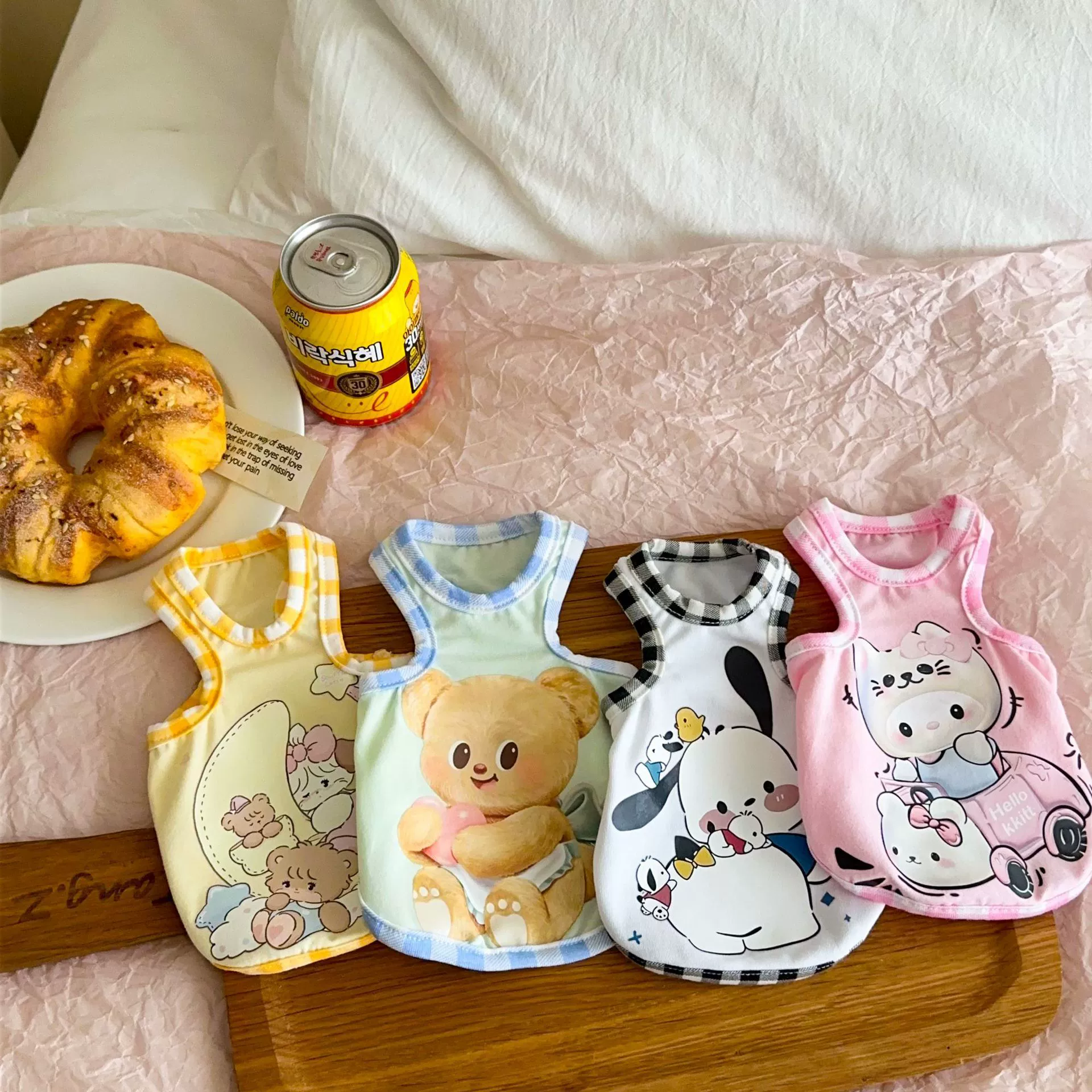 25 корейских ins стиля, весенне-летний домашний хлопковый жилет с героями мультфильмов для собак и кошек, одежда для собак маленького размера