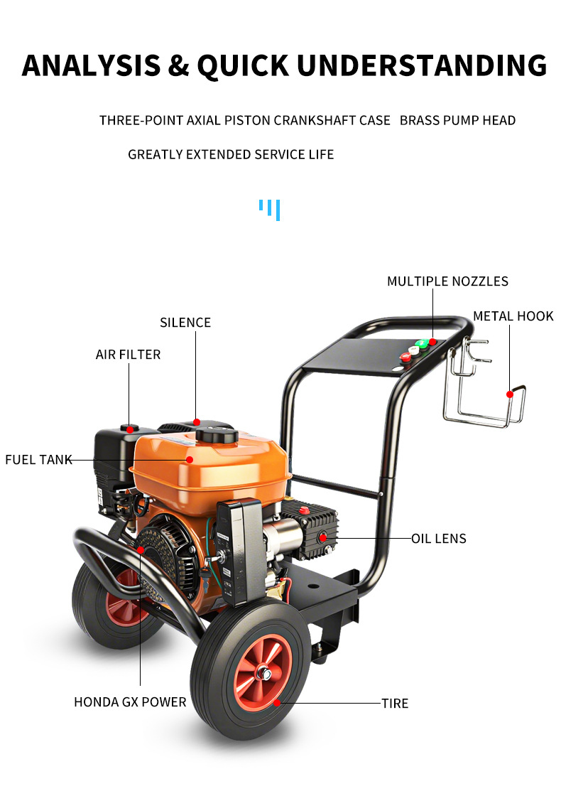 Gasoline Car Washing Machine High Pressure Mobile Cleaning Pump Gasoline Cleaning Machine High Power Door-To-Door Car Washing Pipe Unblocking Cross-Border