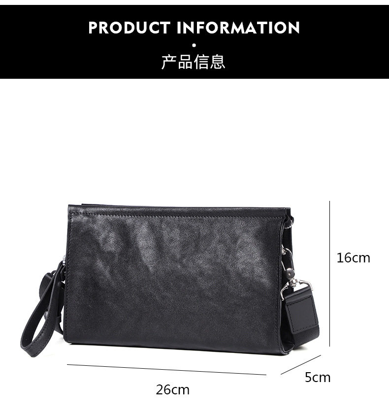 Túi đeo chéo nam đa năng da bò thật 29×11×17 cm, túi đeo vai kiêm túi cầm tay phong bì — Màu đen chi tiết 10