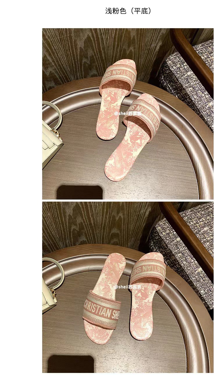 D casa con el mismo estilo zapatillas bordadas con letras para mujer 2022 primavera y verano nuevo estilo de cuero todo fósforo sandalias y zapatillas de playa de fondo plano