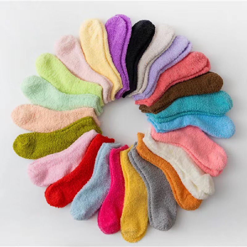 Winter Mid-Calf Socks for Women, Half-Velvet Coral Velvet Socks, Solid Color Thickened Warm Floor Socks, Towel Socks Wholesale
