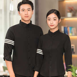 蛋糕奶茶店工作服女西餐厅烘焙甜品店服务员餐饮专用长袖秋冬工装