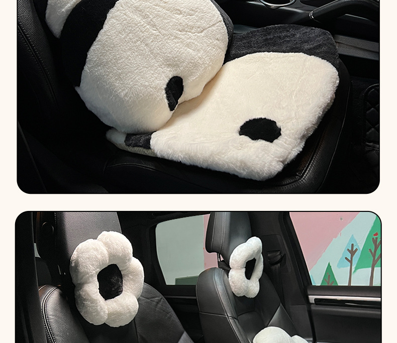 Car cushion cute panda car four seasons general seat cushion creative winter warm car seat cover_voghion.com