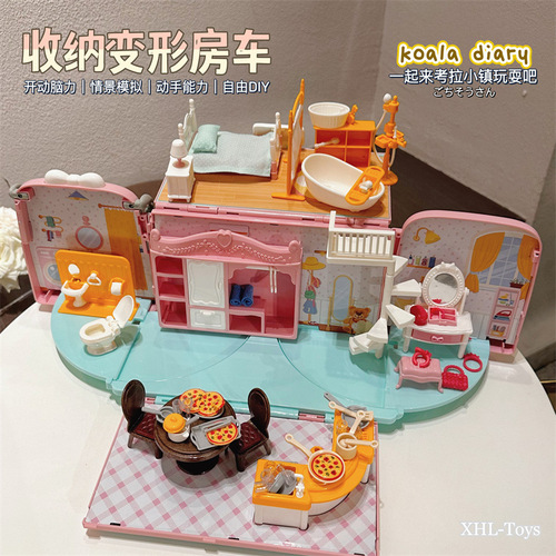 Koala Diary RV Play House Storage Transformed Bus Villa Doll House Car Model Toy Girl Gift