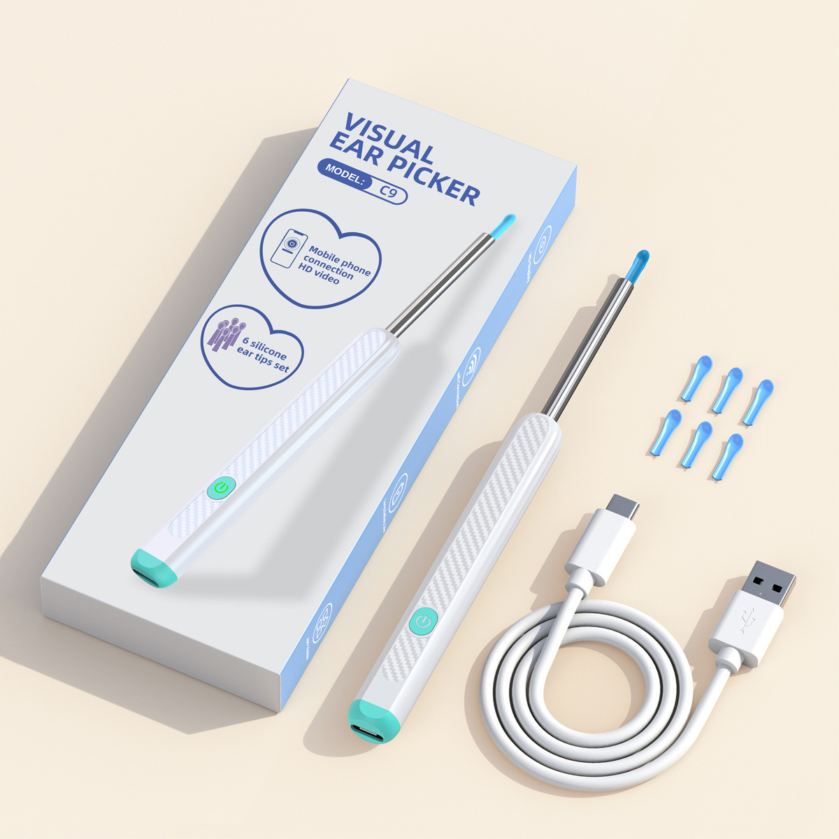 Modelo Privado C7, Limpiador de Oídos Inteligente con Cámara Visual, Endoscopio Inalámbrico de Alta Definición con Luz, Herramienta de Limpieza de Oídos, Transfronterizo