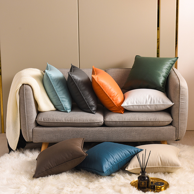 科技布抱枕轻奢客厅沙发高档靠枕套现代靠垫腰枕橙色免洗靠被北欧