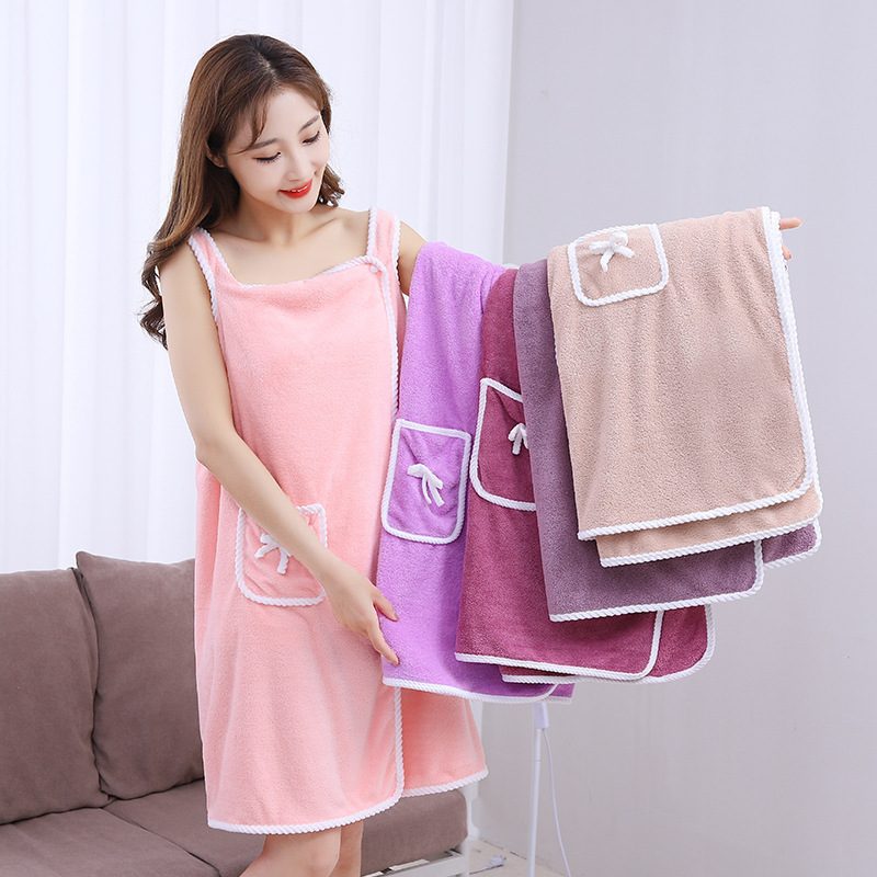 Wholesale Coral Fleece Bath Skirt, Wearable and Wrapable, Home Bathrobe for Adults, Women's Thick Absorbent Towel Bath Towel, Class a Wholesale Coral Fleece Bath Skirt, Wearable and Wrapable, Home Bathrobe for Adults, Women's Thick Absorbent Towel Bath Towel, Class a