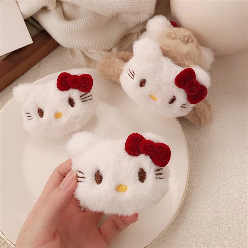 Nuevos productos lindos corbatas rojos gatos gran clip de agarre para el cabello dulce chica lateral clip de cabello peluche adornamiento para el cabello