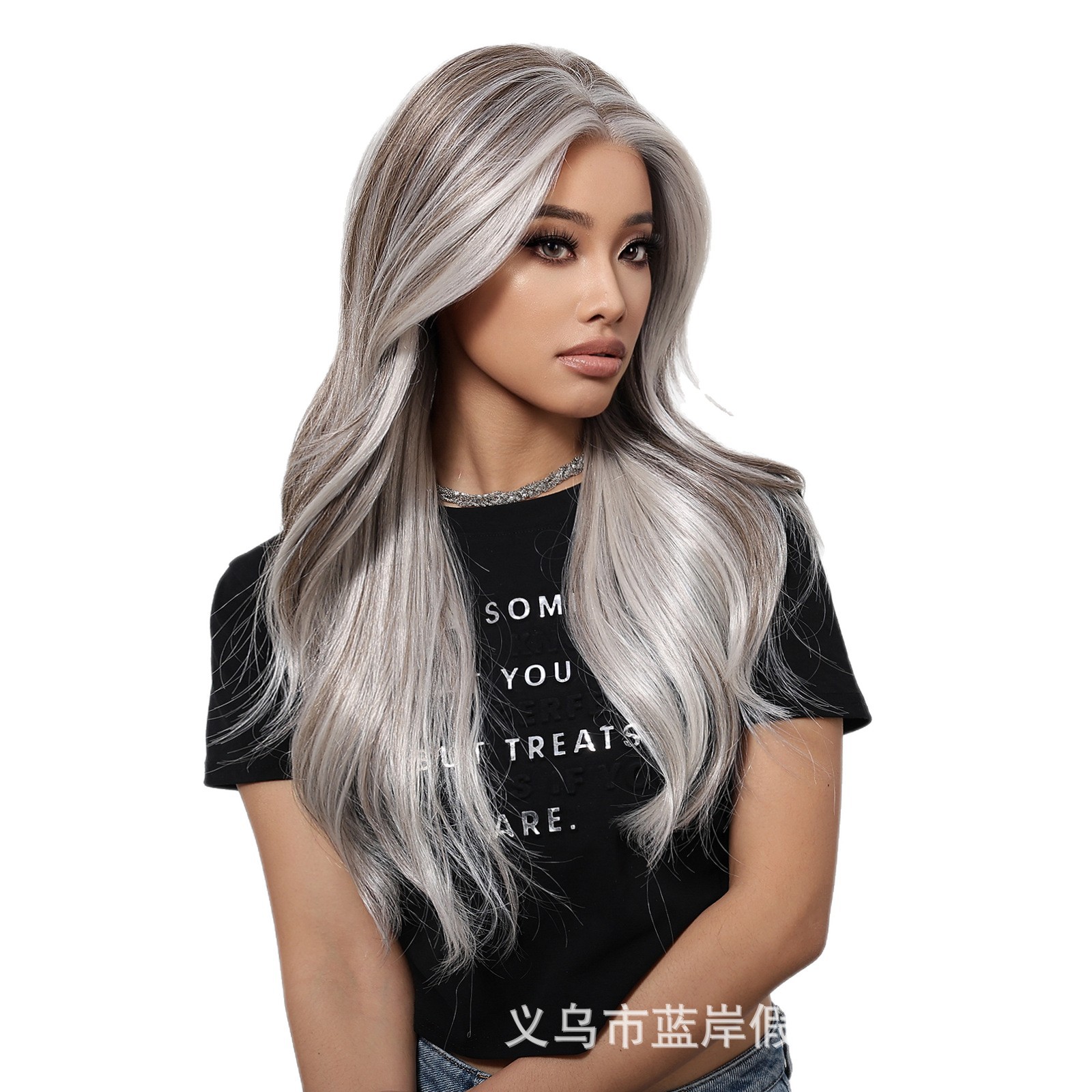 Europa y América de gran área de peluca de encaje se puede teñir con costuras aleatorias de oro platino ondulado largo cabello de fibra química cubierta