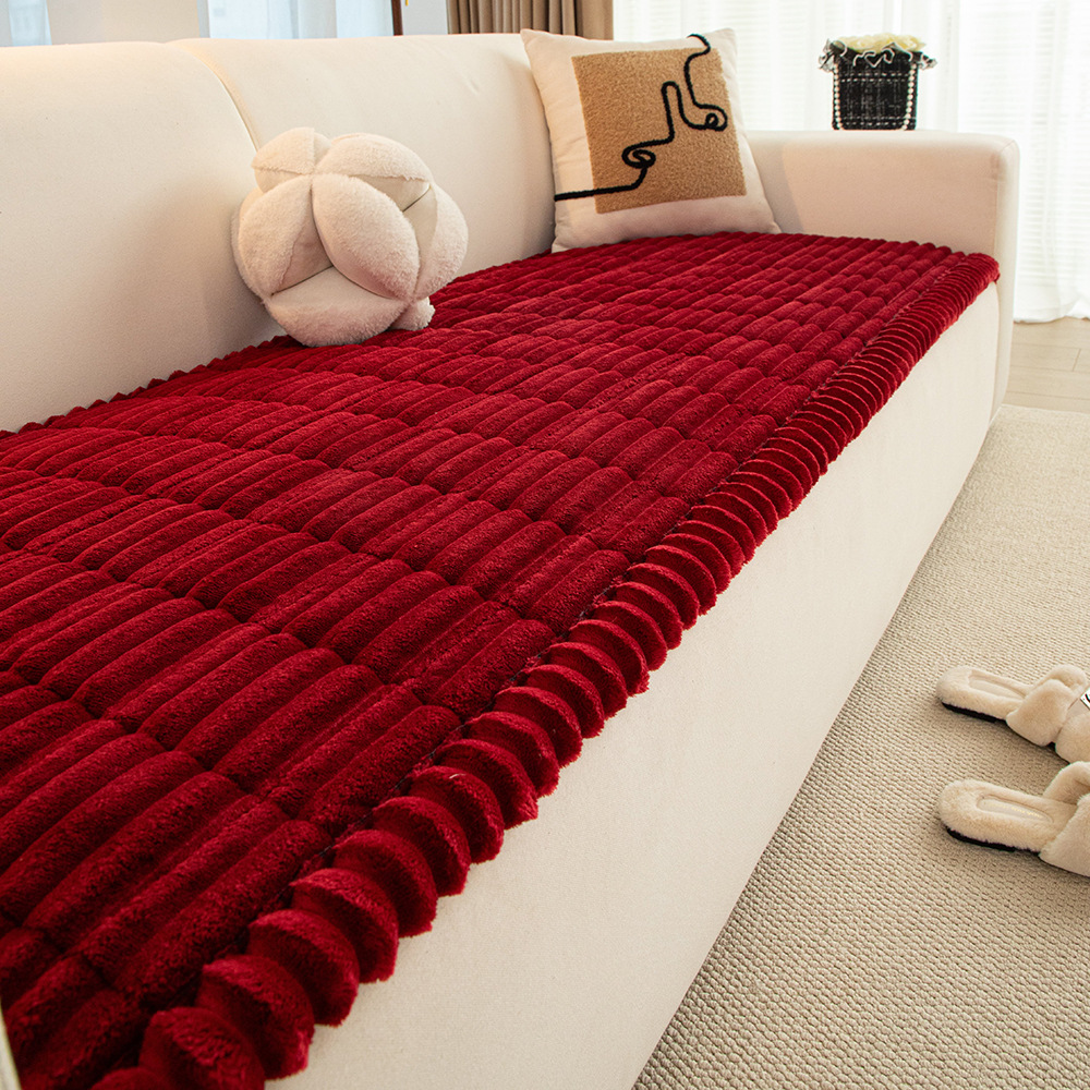Nordic Style Striped Flannel Sofa Cover Non Slip Plush Fabric_voghion.com
