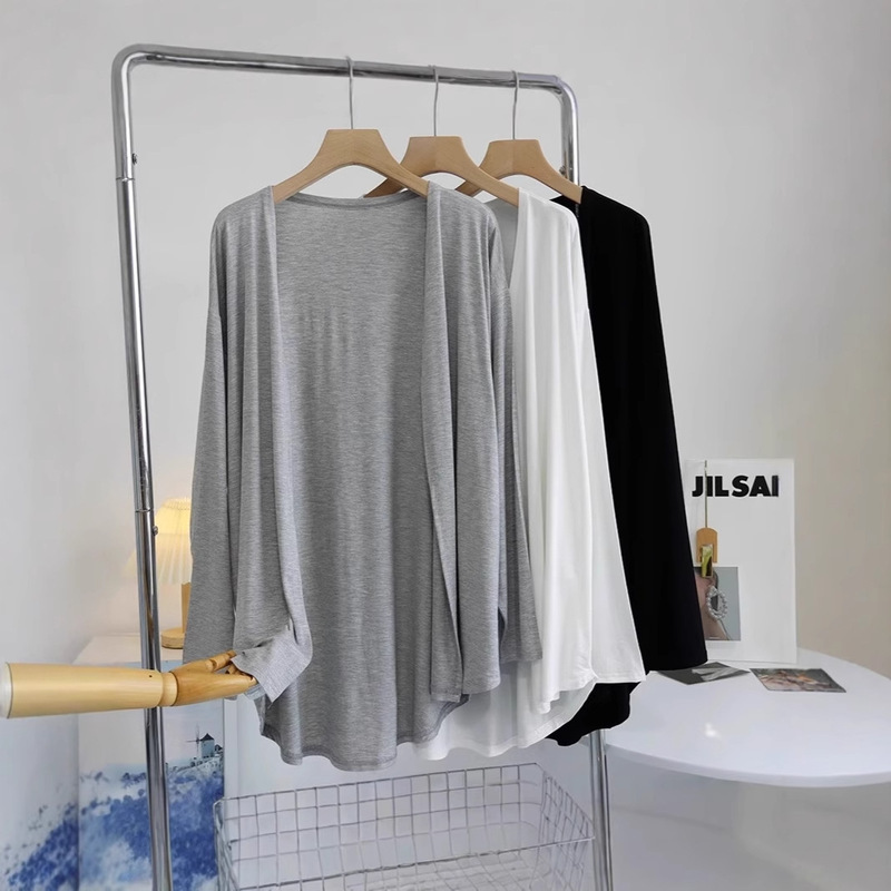 Counter Withdrawal ~ Cut Label Counter Modal Cardigan Air-Conditioning Shirt Shawl Covering Buttocks Sun Protection Shirt Beach Thin Jacket