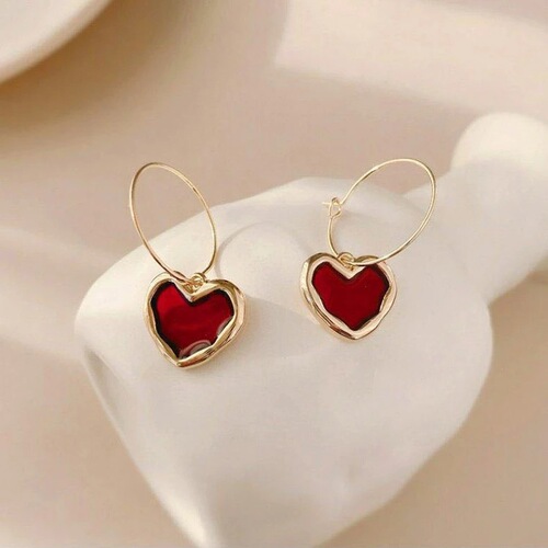 Korean  new trendy wine red heart-shaped earrings, simple temperament, internet celebrity personalized earrings, earrings, retro high-end