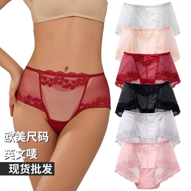 跨境欧美大码性感女士蕾丝内裤高腰镂空透气三角裤头厂家批发9002