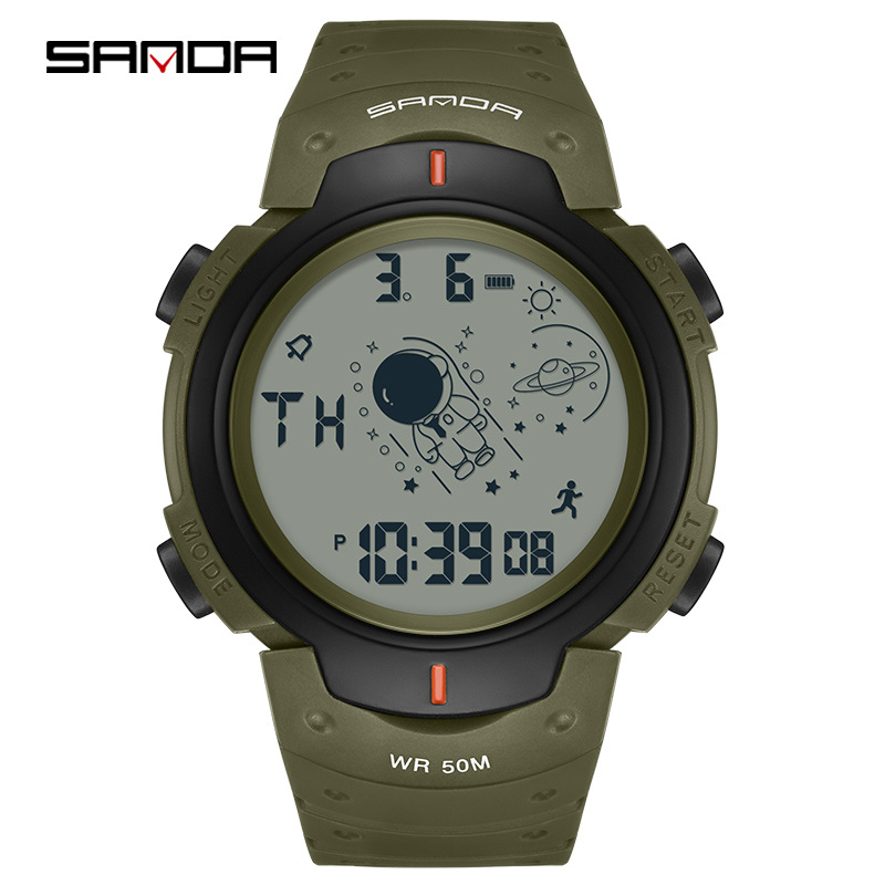 SANDA reloj electrónico astronauta dial reloj electrónico nocturno al aire libre impermeable reloj de montaña multifuncional hombre