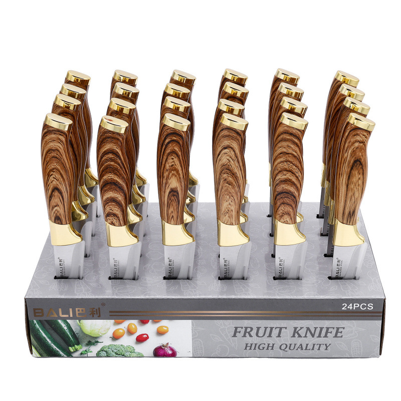 Cuchillo de acero inoxidable cuchillo de regalo cuchillo de madera de venta transfronteriza cuchillo de caja de exhibición cuchillo de fruta afilada