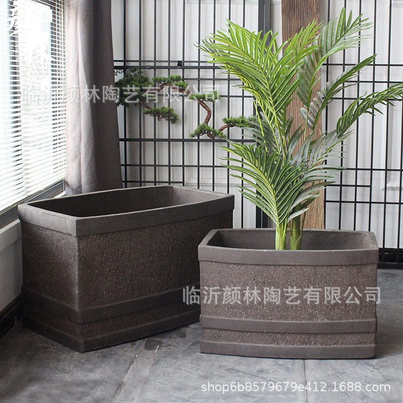 Caja de flores de cerámica grande, caja de flores arqueada, caja de plantación de verduras, caja de plantación de flores paisajística, caja de flores rectangular, gran pesebre