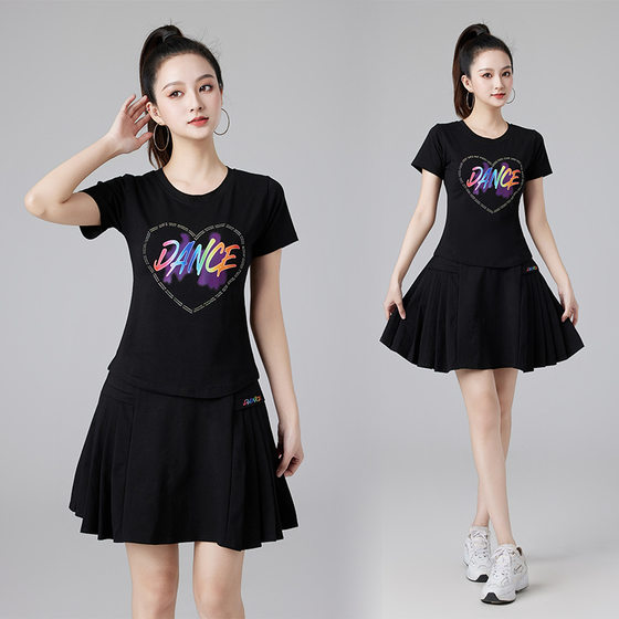 Square Dance Summer New Women's Sports suit Ghost Step Dance Cotton Fashion Casual Diamond Five-Star Short-Sleeved Top for Adults