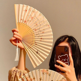 New Chinese Style Ancient Style Begonia Folding Small Fan Women's Summer National Style Hanfu Photography Carry Folding Fan with High Color Value