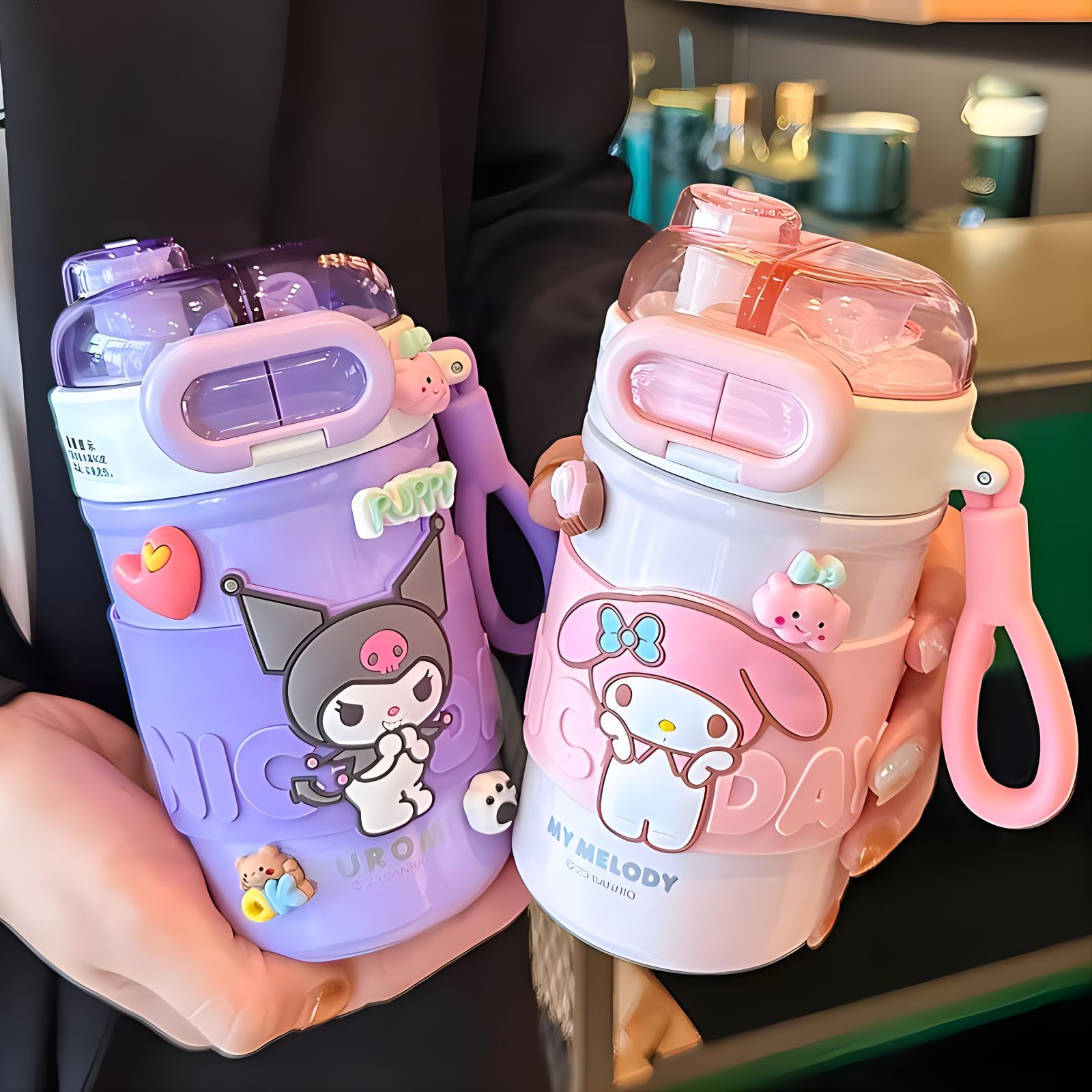 Sanrio ventosa para niños taza de agua de acero inoxidable 316 taza de paja de estudiante lindo taza de café Doble