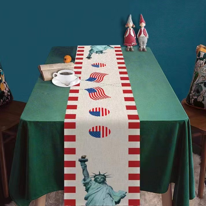 Transfronterizo 2024 Amazon nuevo día independiente pentáculo lino tabla bandera tabla de comedor tabla de té tabla de bandera