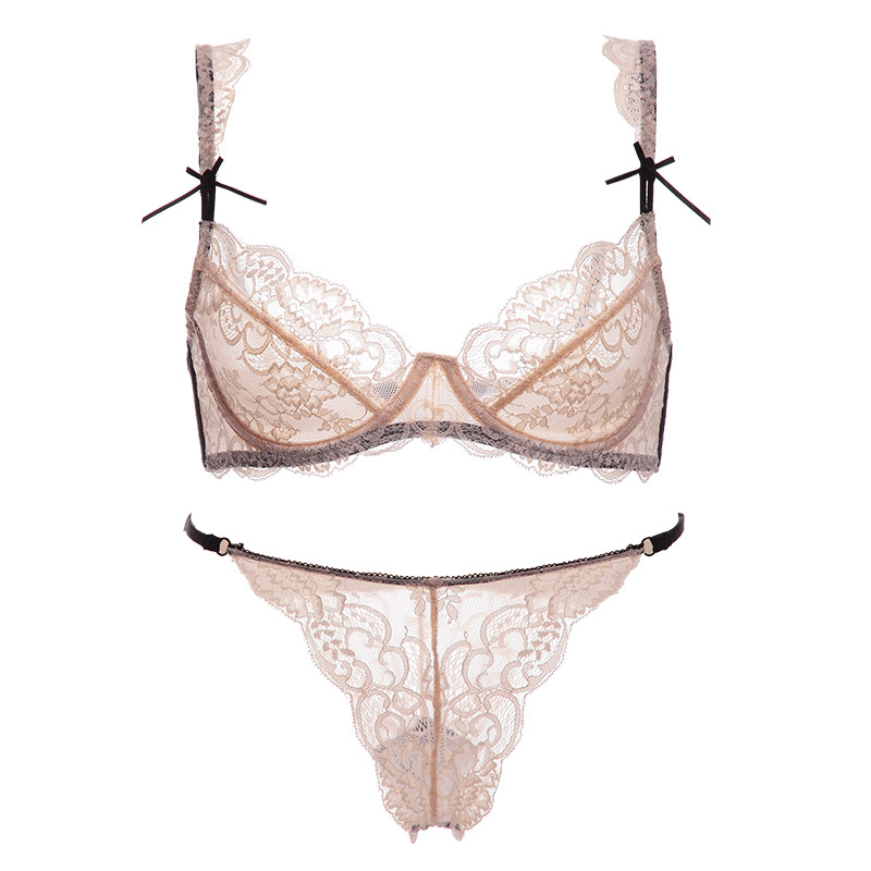 Sujetador ultrafino de encaje sexy sujetador transpirable transparente seductor traje de ropa interior arco adelgazante de gran tamaño