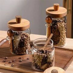 コーヒー豆貯蔵タンク高ホウ素シリコンガラスアカシア木蓋防湿調味瓶厨房五穀雑穀収納缶