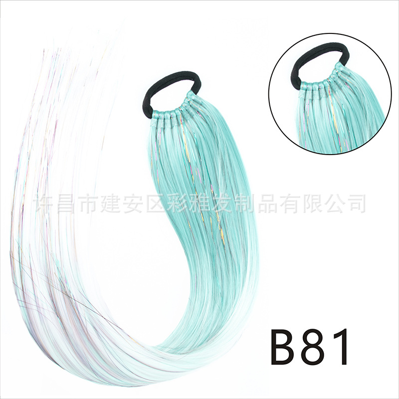 Comercio exterior transfronterizo láser de fibra química colorida cola de caballo 24 pulgadas trenzada de nueve hebras extensión de cabello cola de caballo simple y rápida