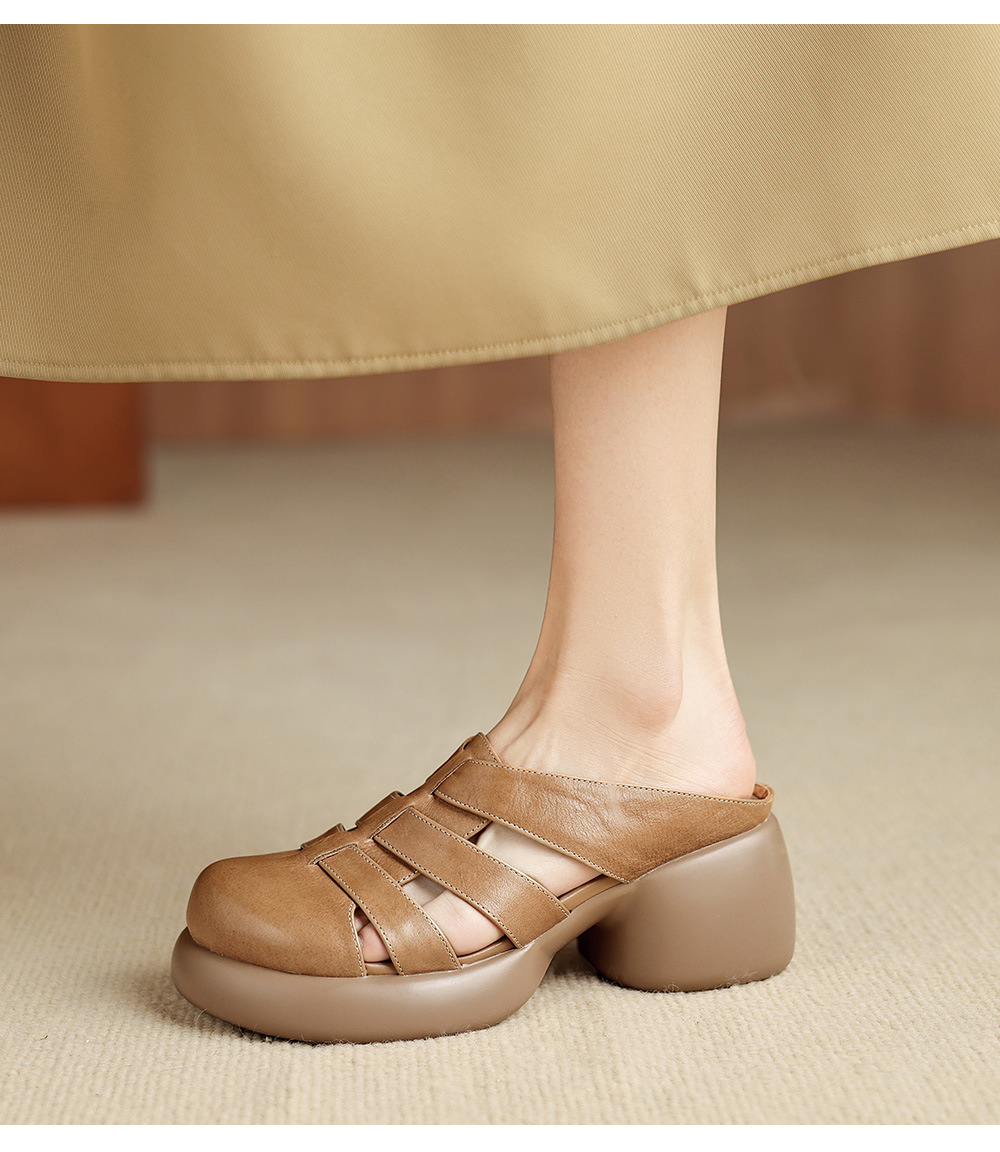 Sandal cao gót nữ mũi hở phong cách La Mã đế dày 6 cm — đen chi tiết 5