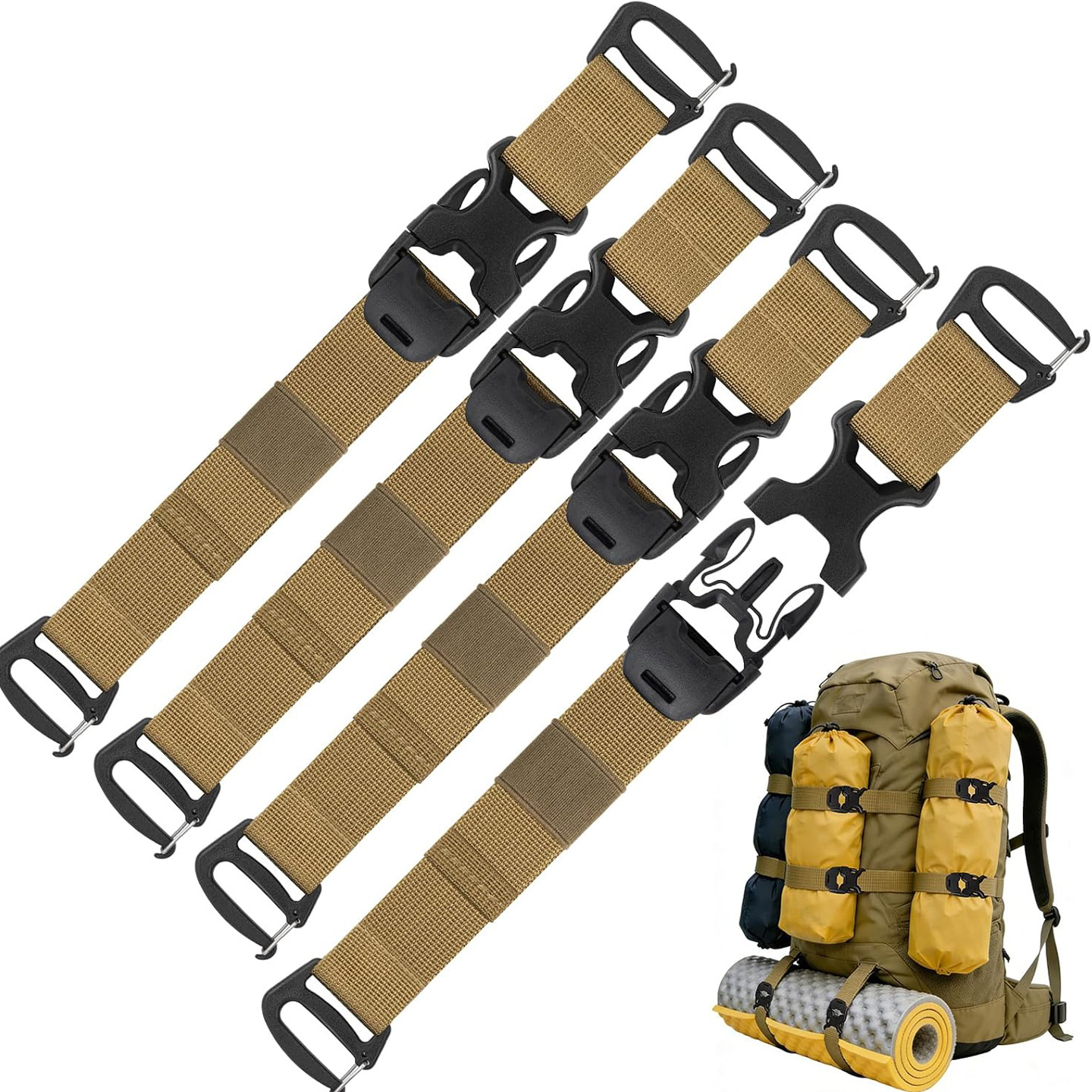 Cross-border outdoor luggage strap, adjustable buckle-style camping travel gear, fixed packing strap, tactical strap