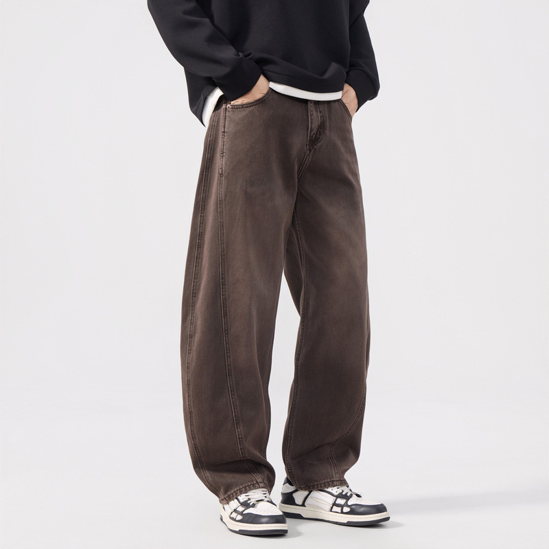 Mocha Coffee Loose-Fitting Versatile Jeans in Stock Korean Style 2026 Spring Basic Straight-Cut Hand-Painted Zipper Front Mocha Coffee Loose-Fitting Versatile Jeans in Stock Korean Style 2026 Spring Basic Straight-Cut Hand-Painted Zipper Front
