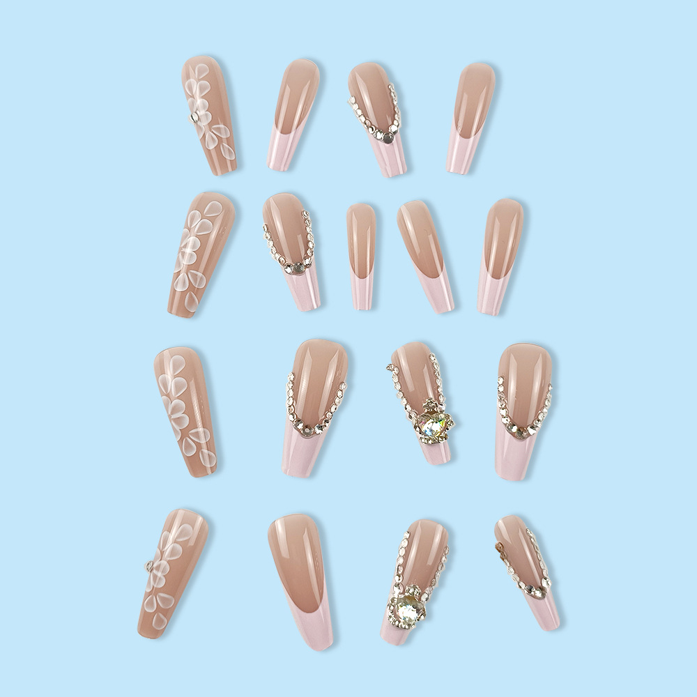 Impresión europea y americana larga T rhinestone usando uñas de uñas desmontable moda temperamento falso parche de uñas terminadas